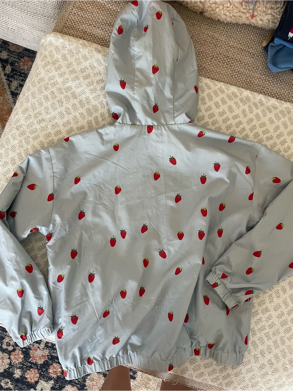 Light Blue Strawberry Print Hooded Jacket